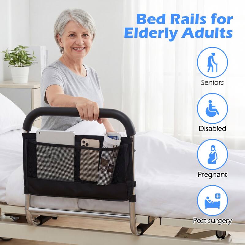 Gymax Bed Rails for Elderly Adults Height Adjustable Bed Assist Safety - Black & Sliver
