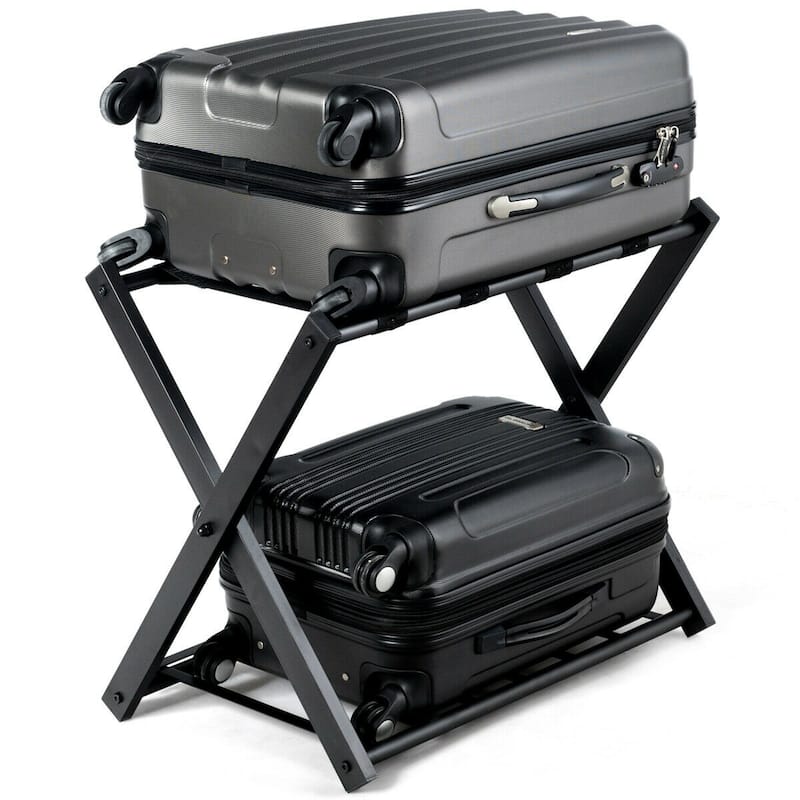 Costway Folding Luggage Rack with Shelf Travel Suitcase Shoe Storage