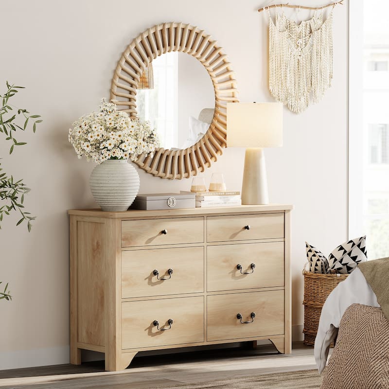 WAMPAT 6 Drawers Dresser for Bedroom, Farmhouse Dresser Wooden Dresser