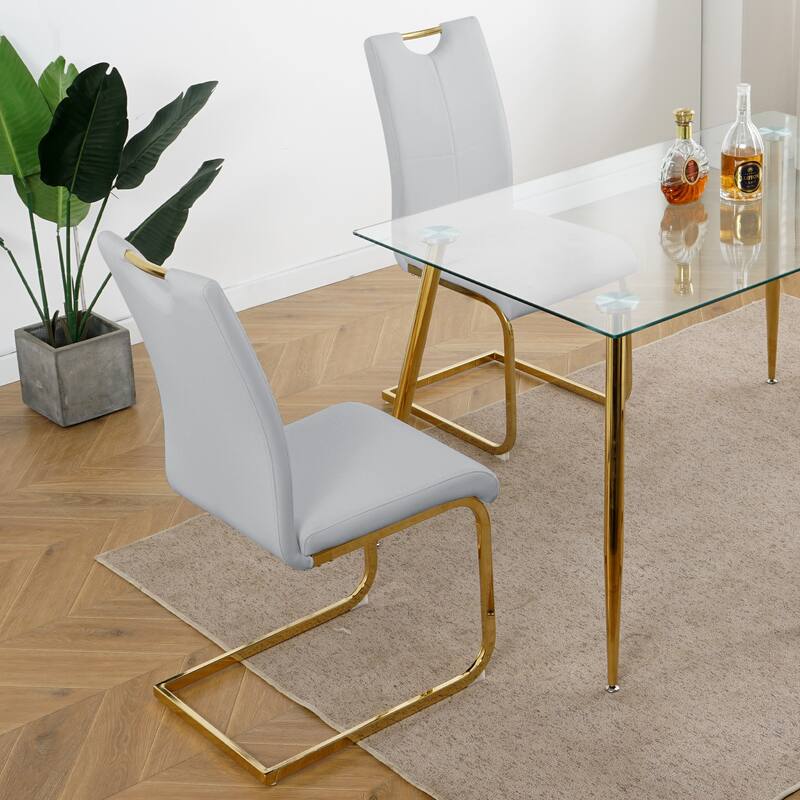 Modern Set of 2 Dining Chairs with Leather Cushioned Seat, Chrome Metal Legs, for Dining Room, Living Room, and Bedroom