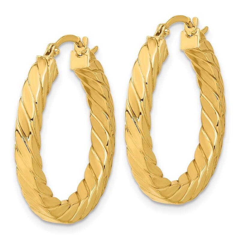 Curata 14k Yellow Gold Polished and Twisted Square Tube Hoop Earrings - 28.26x27.14mm