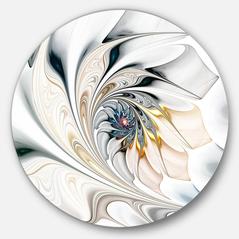 Designart 'White Stained Glass Floral Art' Floral Round Metal Wall Art Print - 11 x 11 - disc of 11 inch