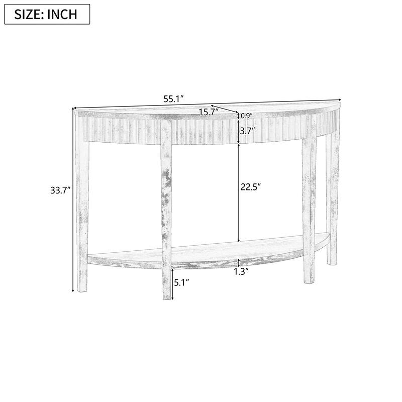 Half Moon Curved Console Table 55.1-Inch Wooden Entry Sofa Table Accent Table with Open Shelf for Living Room, Entryway