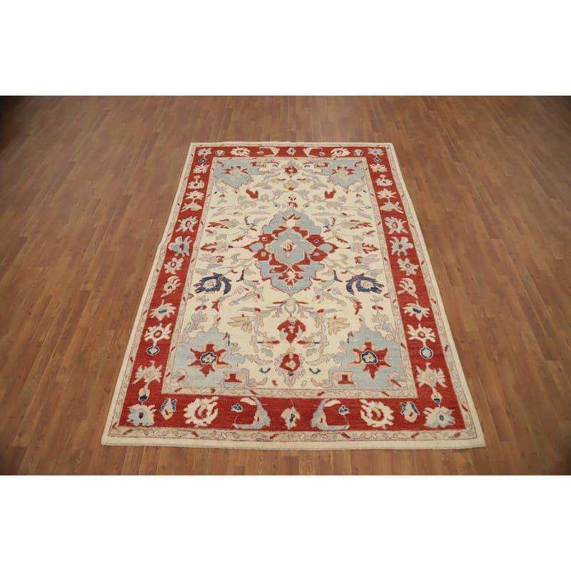 Hand Knotted Oriental 100% Wool Carpet Transitional Floral Beige & Ivories Oushak Area Rug - 9' 0'' X 6' 2''