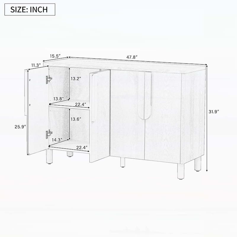 4-Door Buffet Cabinet with Ample Storage,for Various Living Spaces