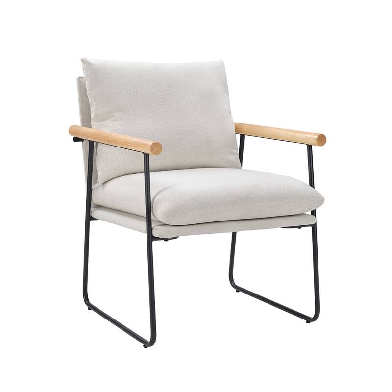 Modern Accent Chair with Removable Cushion, Wood Armrests, Living Room
