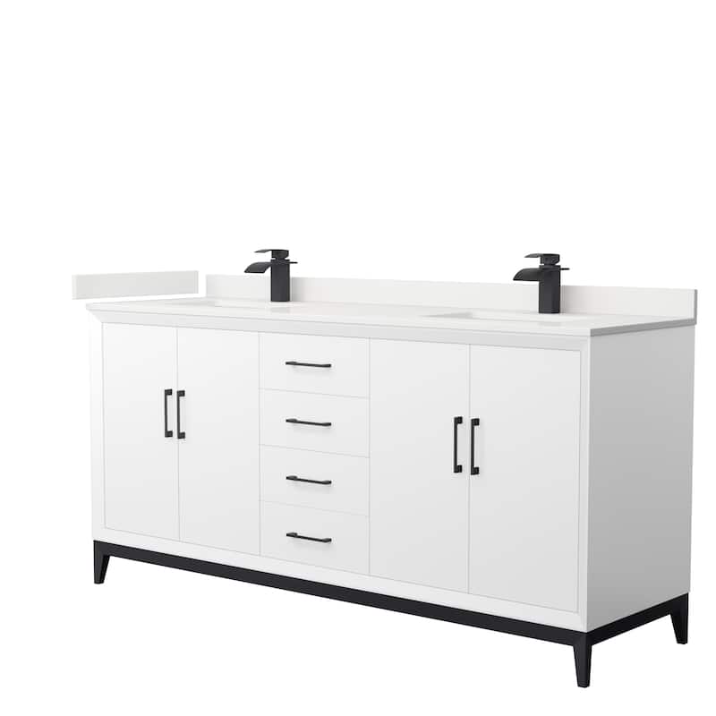 Amici 72-inch Double Vanity, Quartz Top - White, Black Trim, White Quartz Top