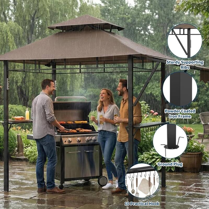 8x5 ft Durable BBQ Grill Gazebo, Weather-Resistant Canopy Shelter for Patio & Backyard - N/A