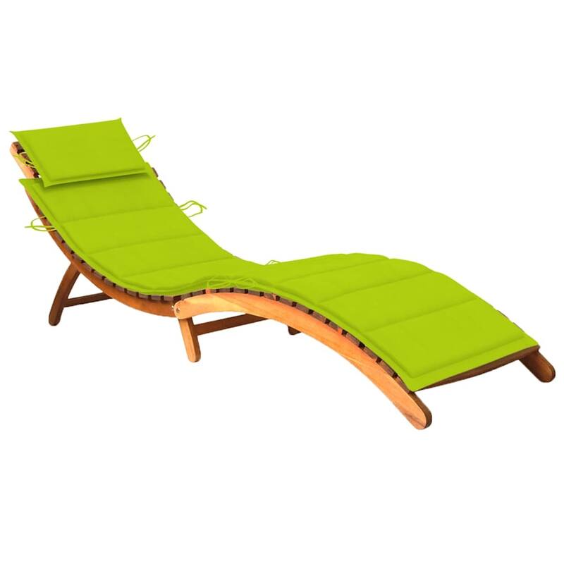 vidaXL Patio Sun Lounger with Cushion Solid Acacia Wood - 72.4" x 21.7" x 25.2" - Bright green