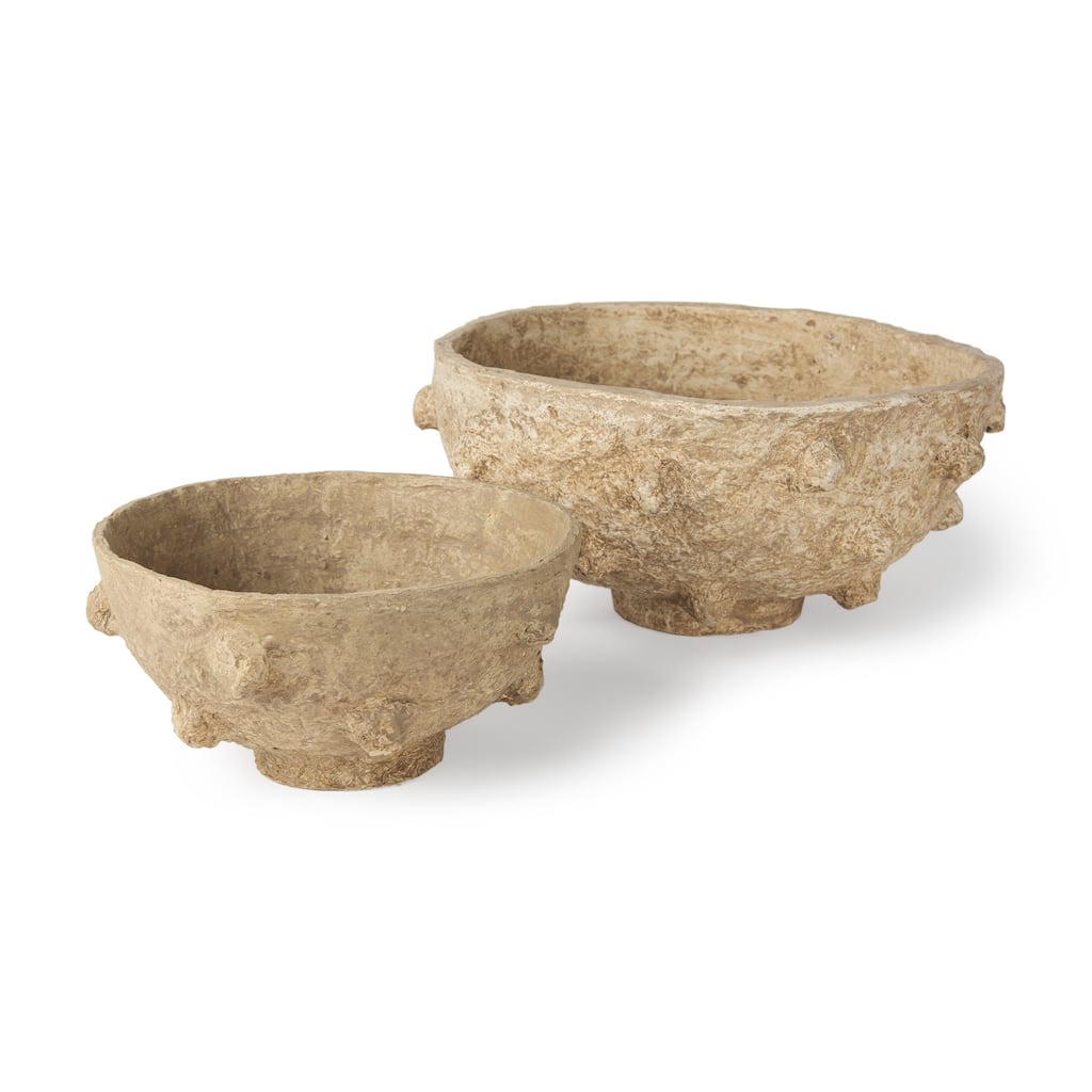 Sonam Beige Paper Mache Spiked Bowls (Set of 2)