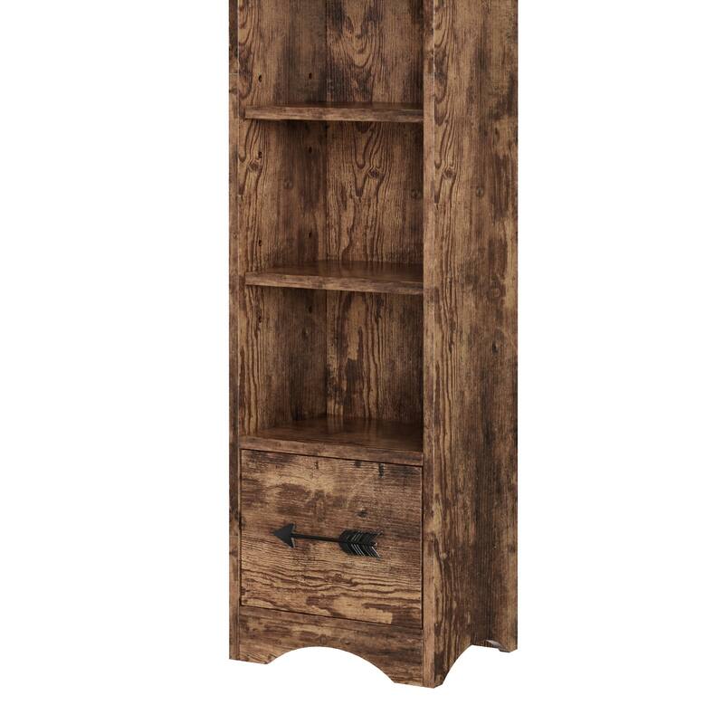 Javlergo Tall 7-Tier Adjustable Corner Bookcase with Drawer MDF Storage Shelf for Living Room Bedroom Kitchen and Entryway