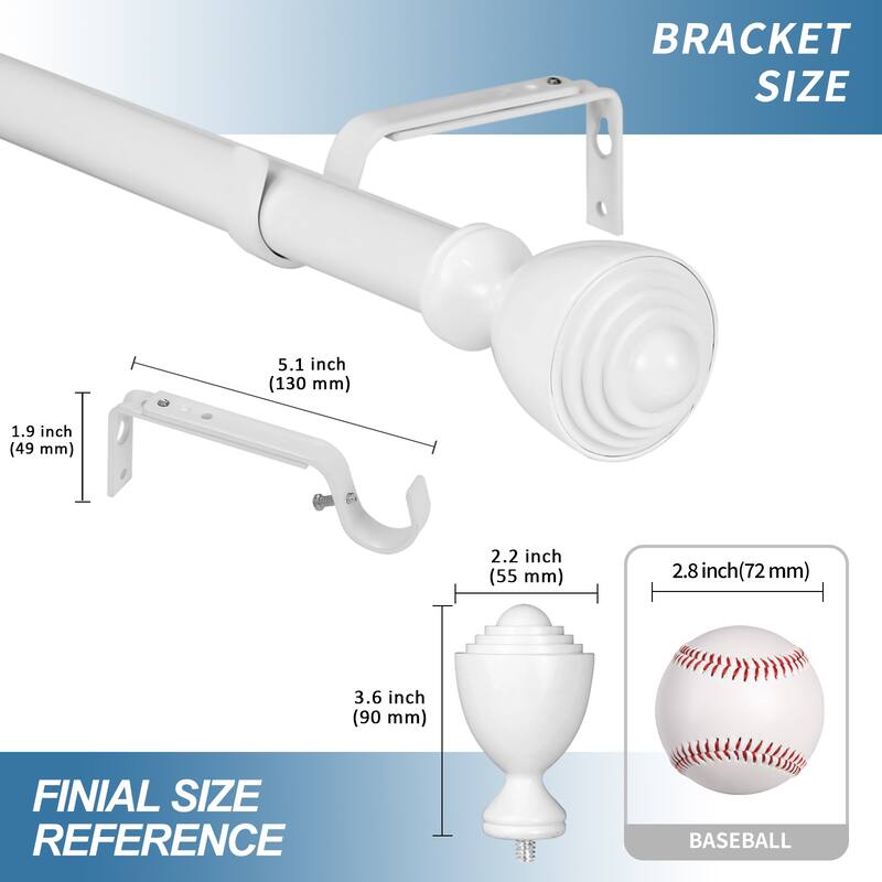 1-inch Diameter Urn Adjustable Single Drapery Curtain Rod
