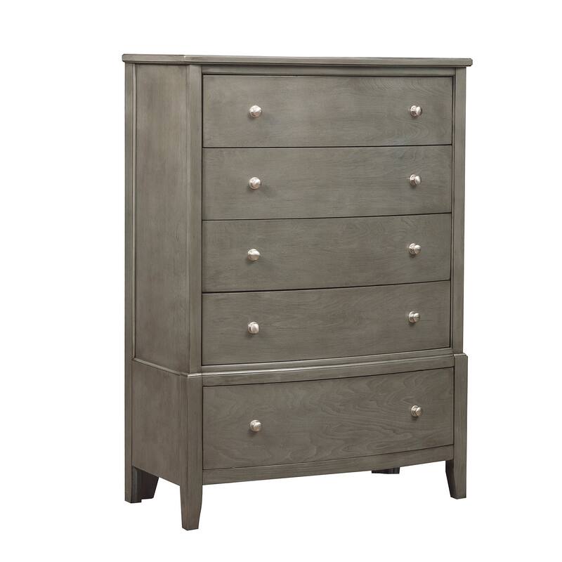 Wooden Chest with Natural Grain Texture Finish and 5 Drawers, Gray
