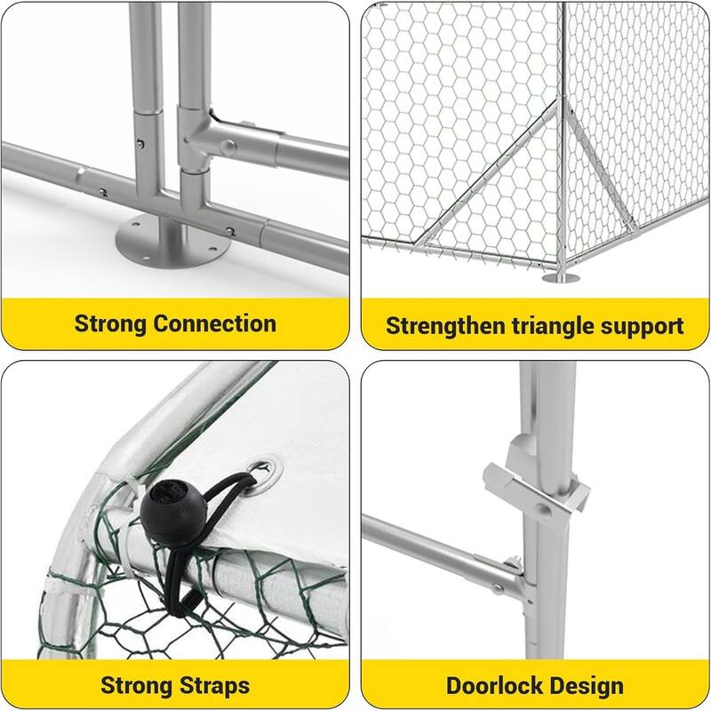 Large Metal Chicken Coop Run,Walk-in Poultry Cage with Waterproof Roof Cover