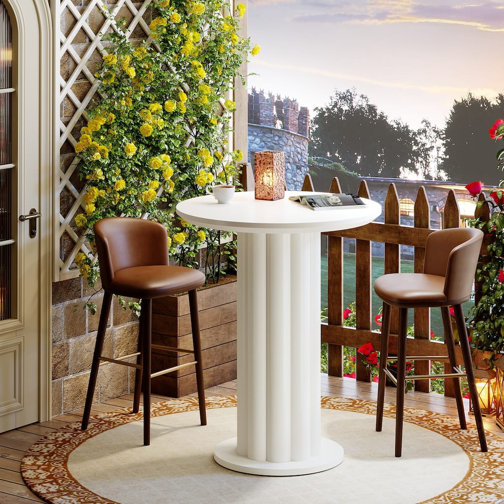 Round Bar Table 39" Tall, Roman Pillar Base Pub Height Cocktail & Kitchen Counter Table for Small Spaces