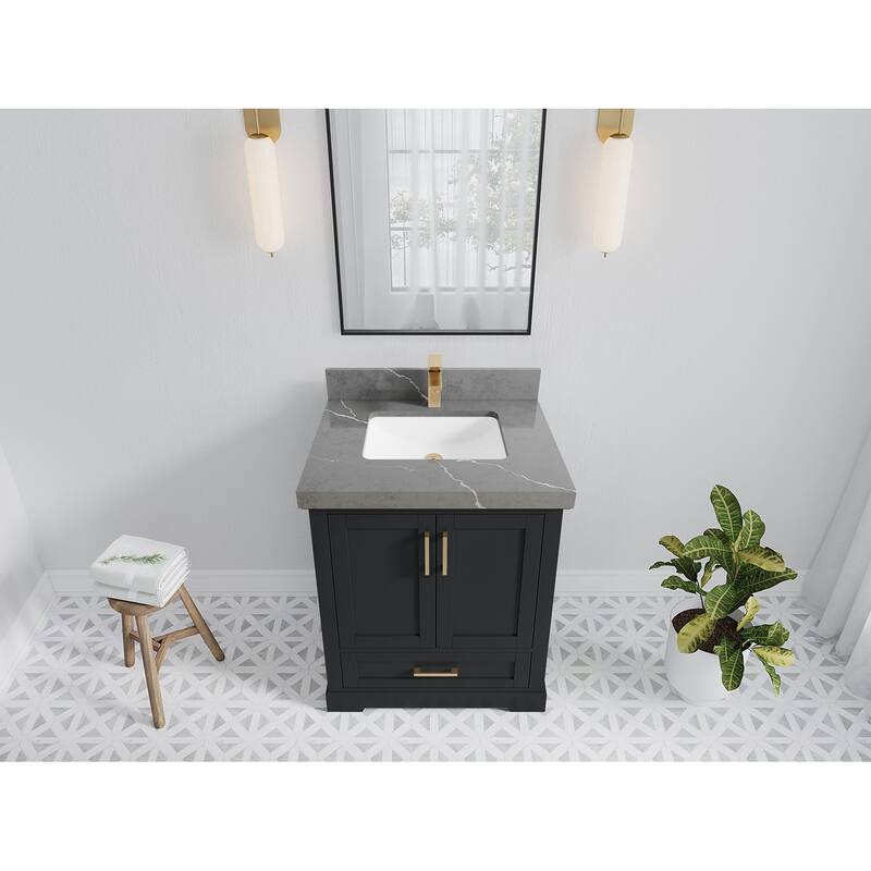 Willow Collection 30 in W x 22 in D x 36 in H Reeded Boston Single Bowl Sink Bathroom Vanity with Quartz or Marble Countertop