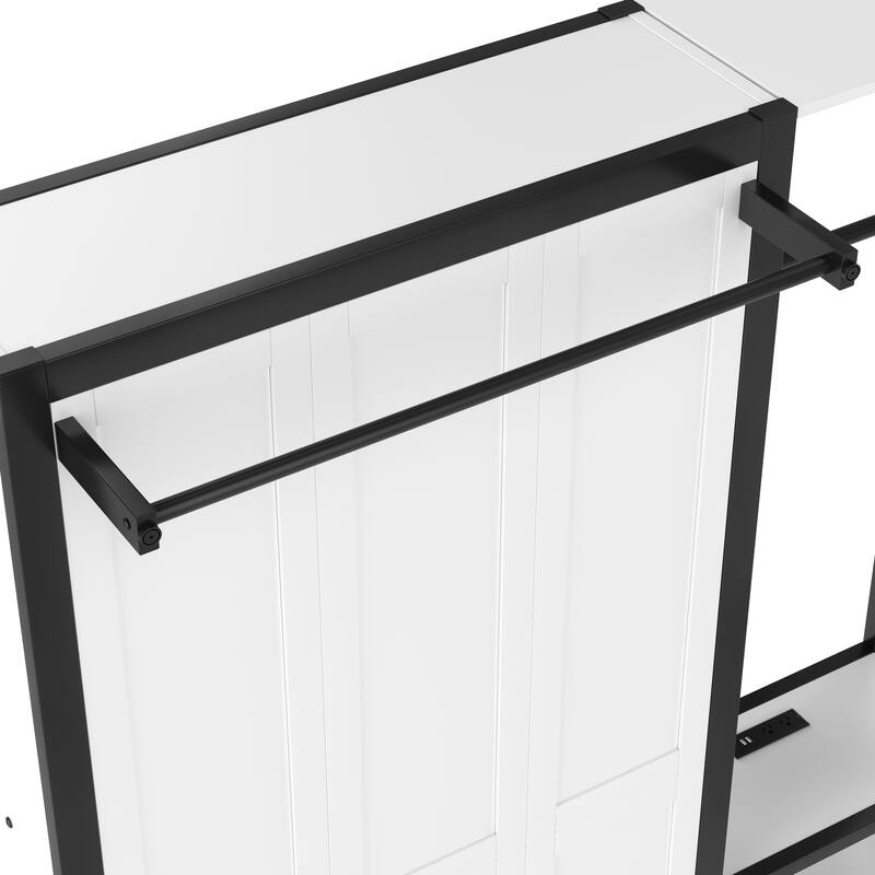 Twin/Twin Size MDF Murphy Bed with Wardrobe and Shelves,Power Outlets