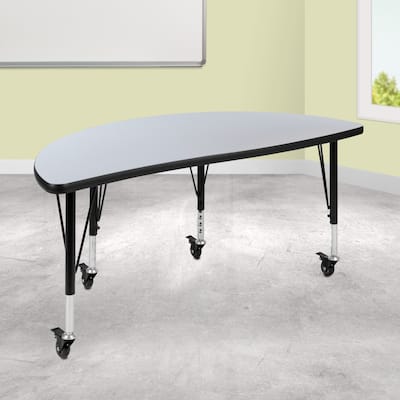 Mobile 47.5" Half Circle Wave Collaborative Grey Kids Adjustable Activity Table
