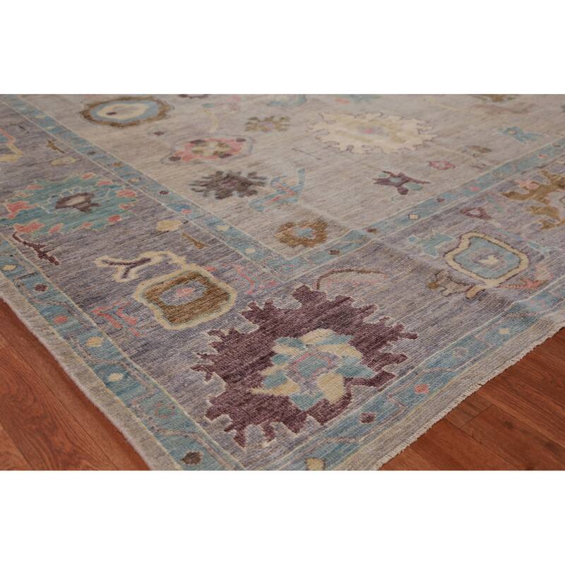 Hand Knotted Oriental 100% Wool Carpet Transitional All-Over Beige & Ivories Oushak Area Rug - 9' 9'' X 8' 1''