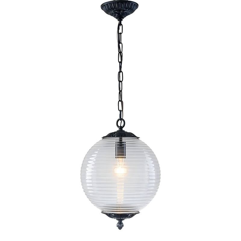 1 - Light 11.8" W Retro French Glass Globe Pendant For Kitchen Island - Black