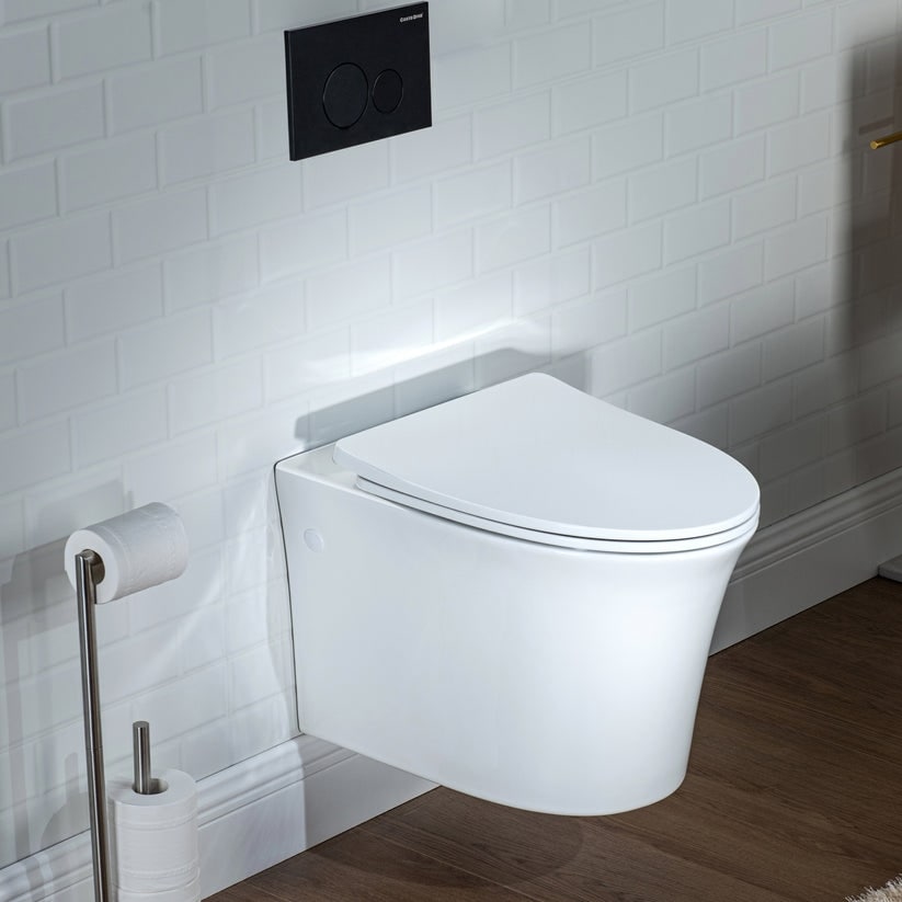 Ivy Wall Hung Elongated Toilet Bundle, Glossy White On Sale Bed