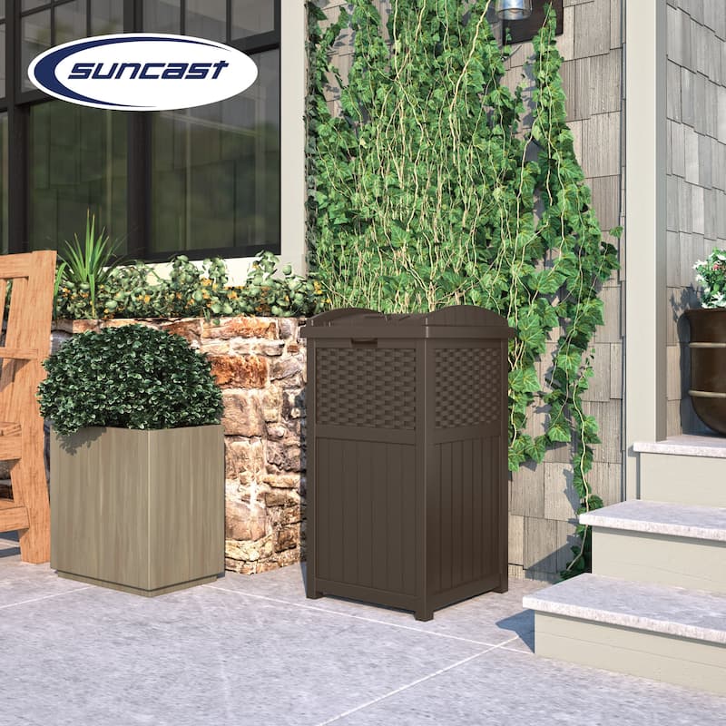 Suncast Trash Hideaway 33 Gallon Resin Wicker Outdoor Garbage Container (4 Pack)