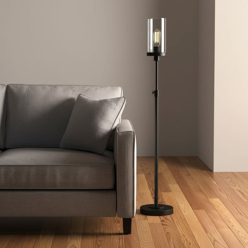 Metal Torchiere Floor Lamp with Drum and Cylinder Shade and Foot Switch - 11” x 11” x 66” (D x W x H)