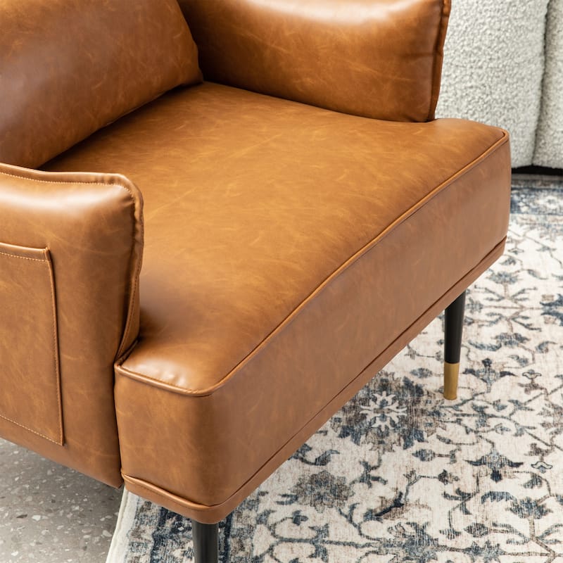 Glitzhome Set of 2 29.5"W Mid-Century Modern Leatherette Armchairs With Side Pocket - 29.5" W x 32" H x 28.75" D