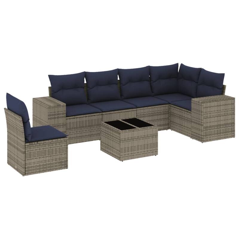 vidaXL 6/7 Piece Patio Sofa Set with Cushions Brown/Gray Poly Rattan - 24.4 x 24.4 x 27.2