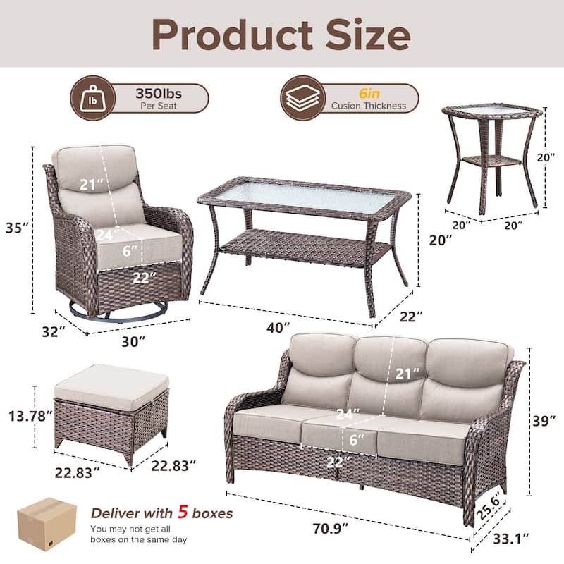 Gymojoy 9-Piece Patio Furniture Set with Swivel Glider Chairs, 6-Inch Ultra-Plush Cushions & Water-Resistant Olefin Fabric