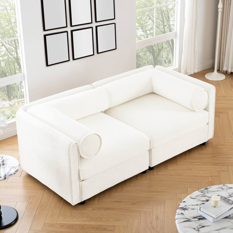 75.5" Chenille Modular Sofa with Cylindrical Support & Storage