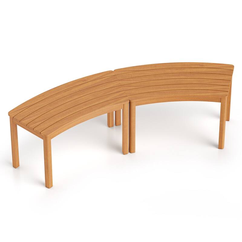 Gymax Outdoor Curved Acacia Wood Bench Set of 2 Patio Garden Backless - Natural