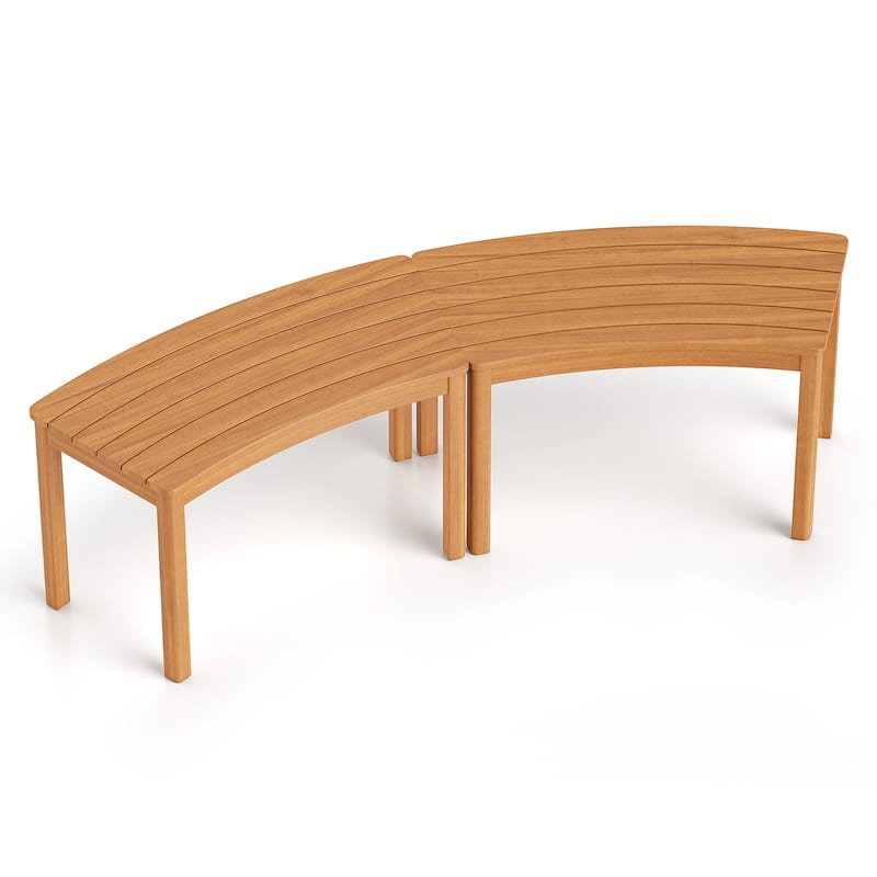 Outdoor Curved Acacia Wood Bench Set of 2/3/4 for Front Porch-3 - 2