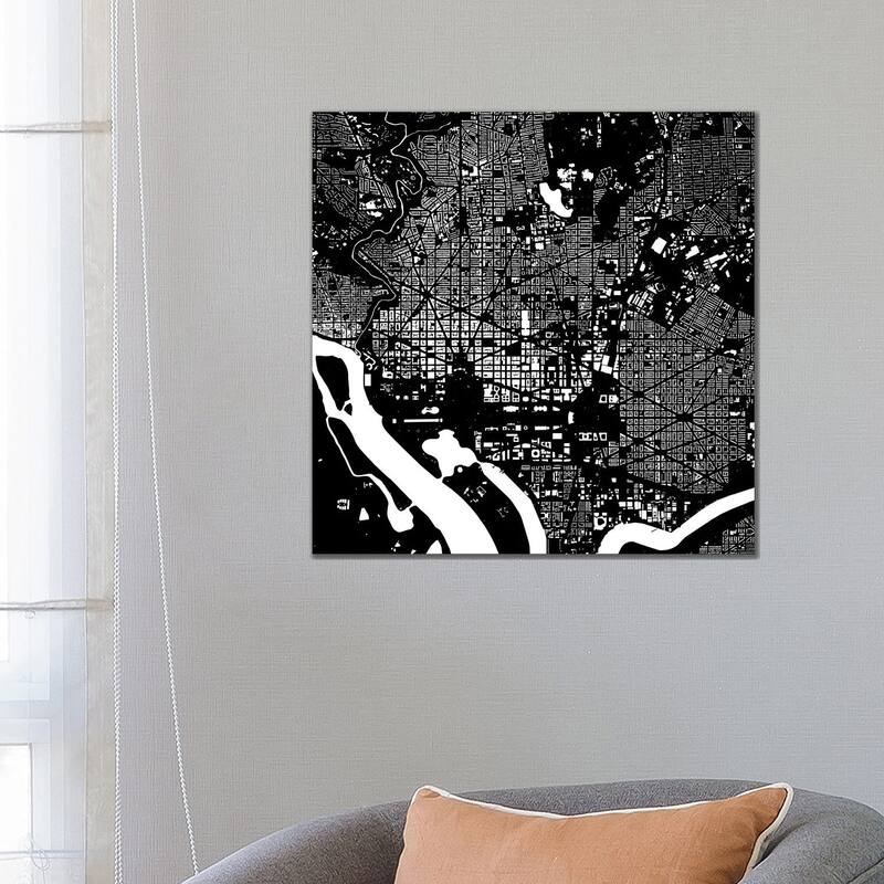 iCanvas "Washington D.C. Urban Map (Black)" by Urbanmap Canvas Print - 26x26x1.5