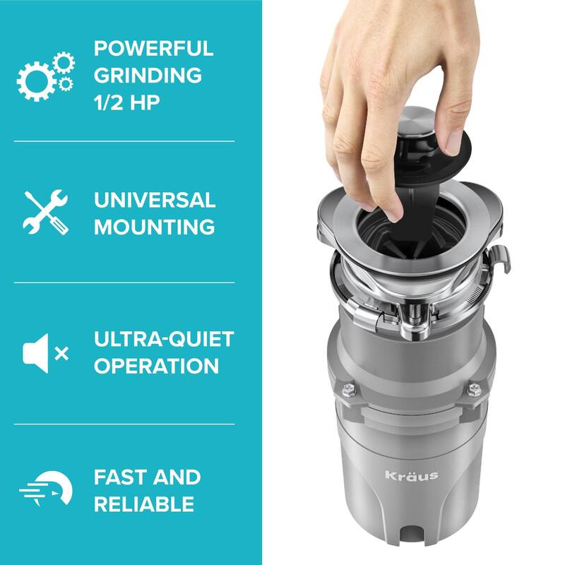 Kraus KWD210-50 1/2 HP Continuous Feed Garbage Disposal with Power