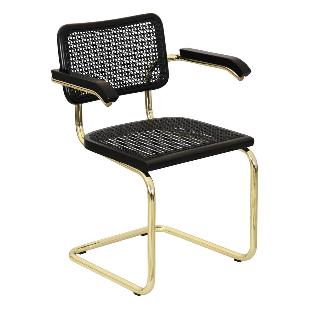 Breuer Chair Company Marcel Breuer Cesca Cane Cantilever Armchair Arm Chair w/ Brass Steel Frame (Various Wood & Cane Colors)