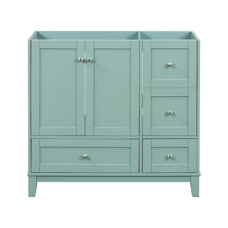 36 Inch Modern Green Bathroom Vanity with USB Charging, Resin Sink, 2 Doors and 3 Drawers - Green - Bathroom vanity without resin sink