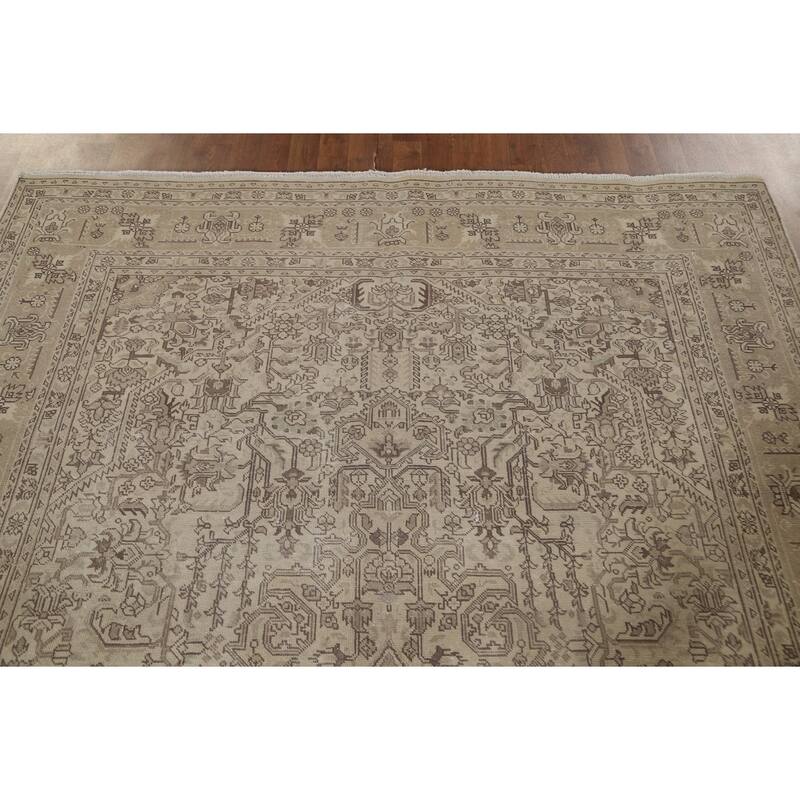 Distressed Geometric Tabriz Persian Vintage Rug Handmade Wool Carpet - 6'9" x 9'7"