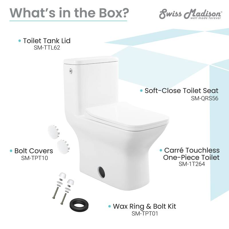 Carre One Piece Square Toilet, Touchless - White