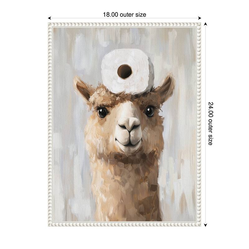 Kate and Laurel Sylvie Toilet Paper Roll on Cute Animal Head Bathroom Art Framed Canvas by The Creative Bunch Studio