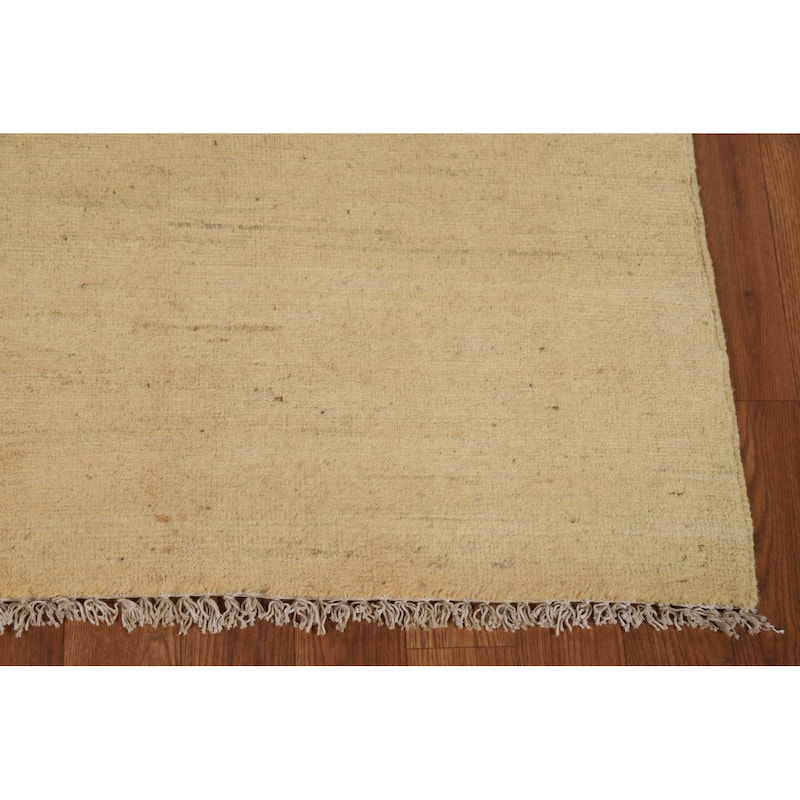 Muted Yellow Gabbeh Modern Foyer Rug Handmade Wool Carpet - 3'4"x 4'10"