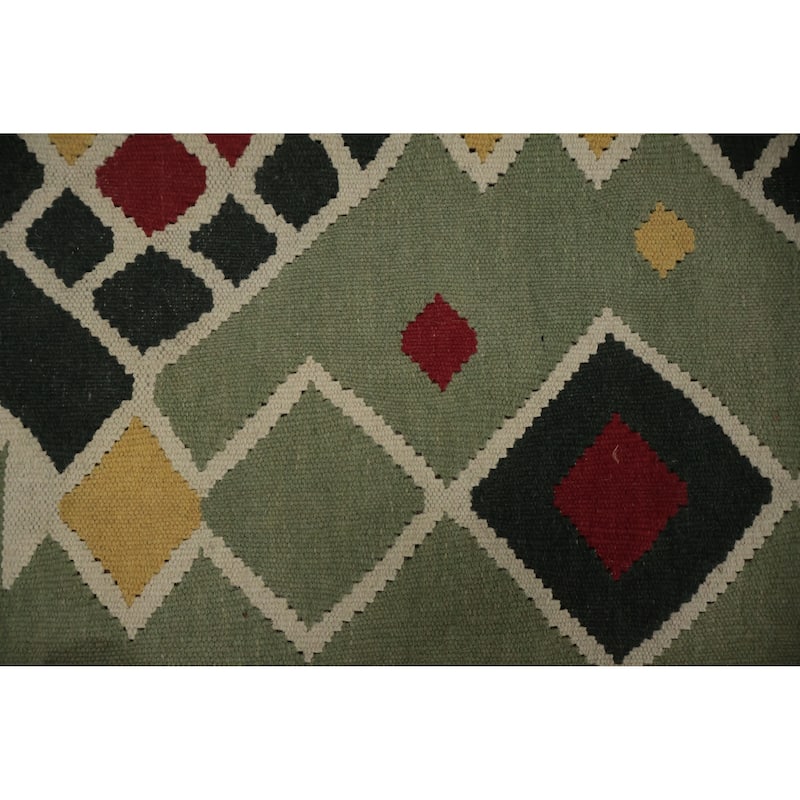 Hand Woven Oriental 100% Wool Carpet Southwestern Tribal Green Kilim Area Rug - 8' 1'' X 4' 10''