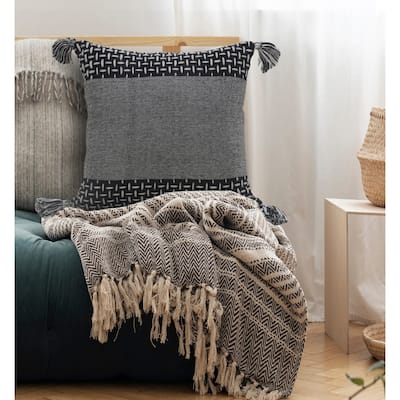 Sevita Interwoven Dash Geometric Throw Pillow with Tassels