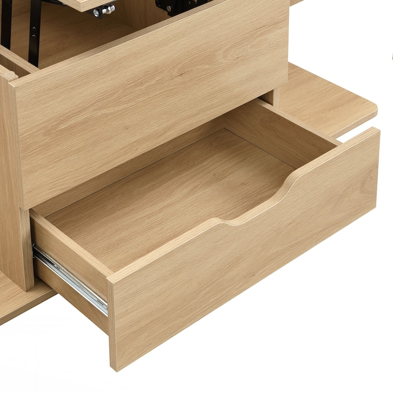 Lift-Top Coffee Table with Hidden Storage and Stools,Multi-Function Modern Center Table with 4 Stools and Casters