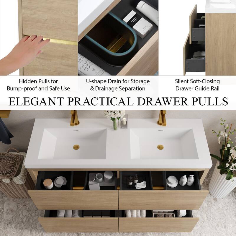 Freestanding Bathroom Vanity with White Stone Resin Top