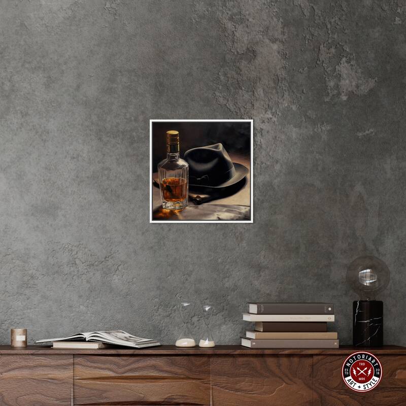 Notoriart Whiskey And Vintage Hat Ii Framed Bar Cart Art For Men