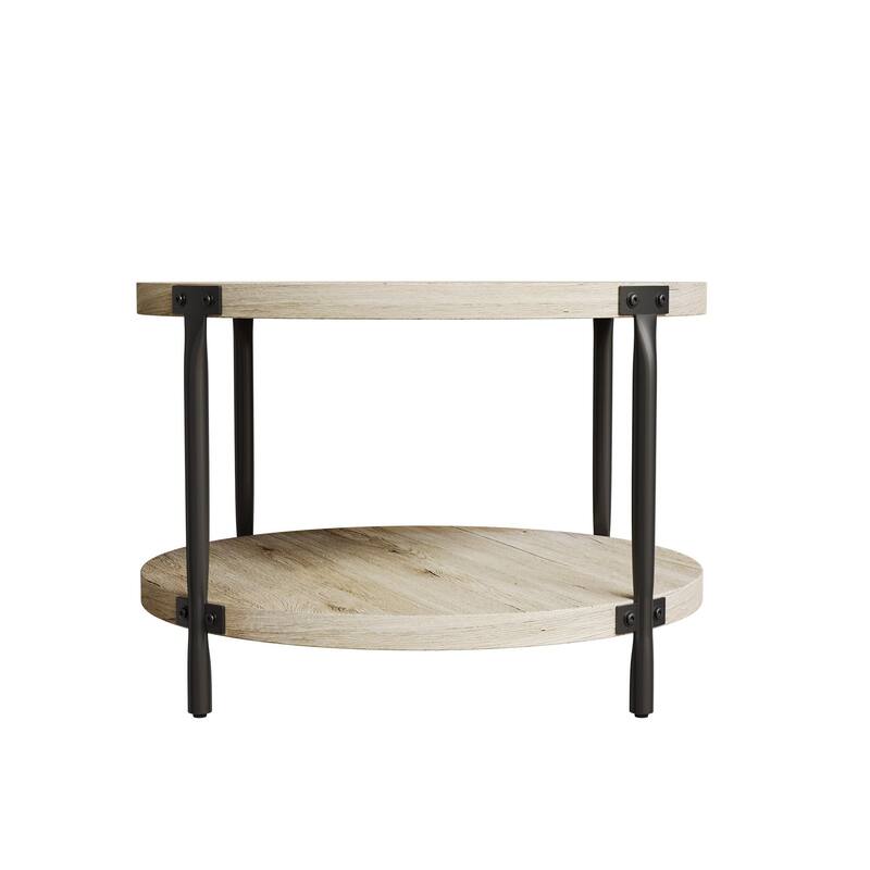 Modern minimalist style circular Bohemian coffee table, 31.4''natural circular wooden double-layer coffee table
