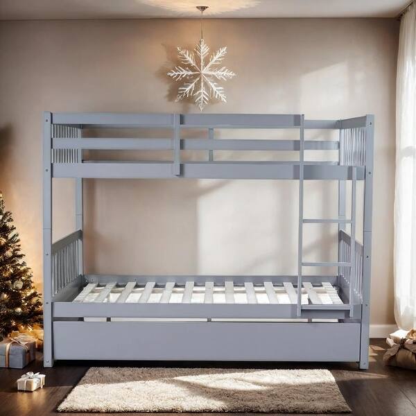 slide 2 of 30, Full Over Full Rubber Wood Bunk Bed with Twin Size Trundle Grey