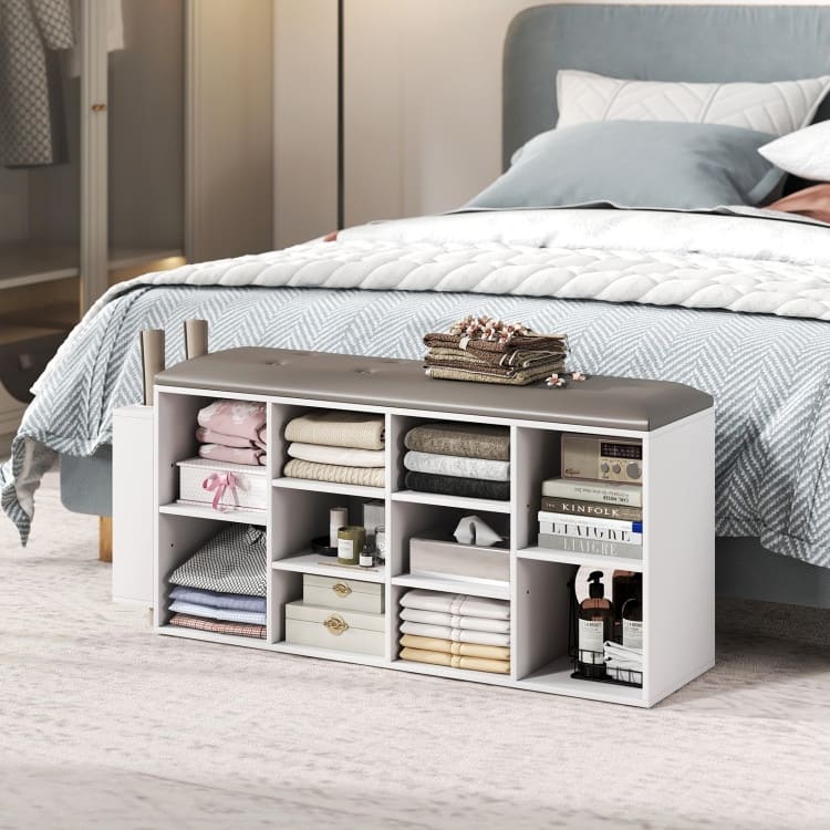 Shoe Storage Bench with Umbrella Stand and Adjustable Shelf - 43.5" x 12" x 20.5"