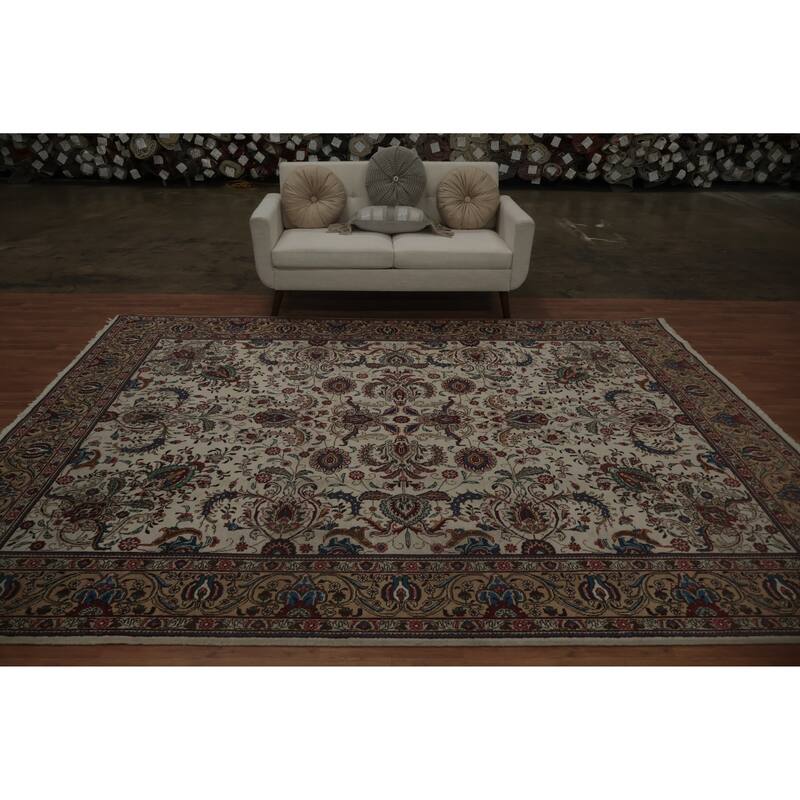 Hand Knotted Oriental 100% Wool Carpet Traditional Floral Beige & Ivories Tabriz Area Rug - 11' 2'' X 8' 4''